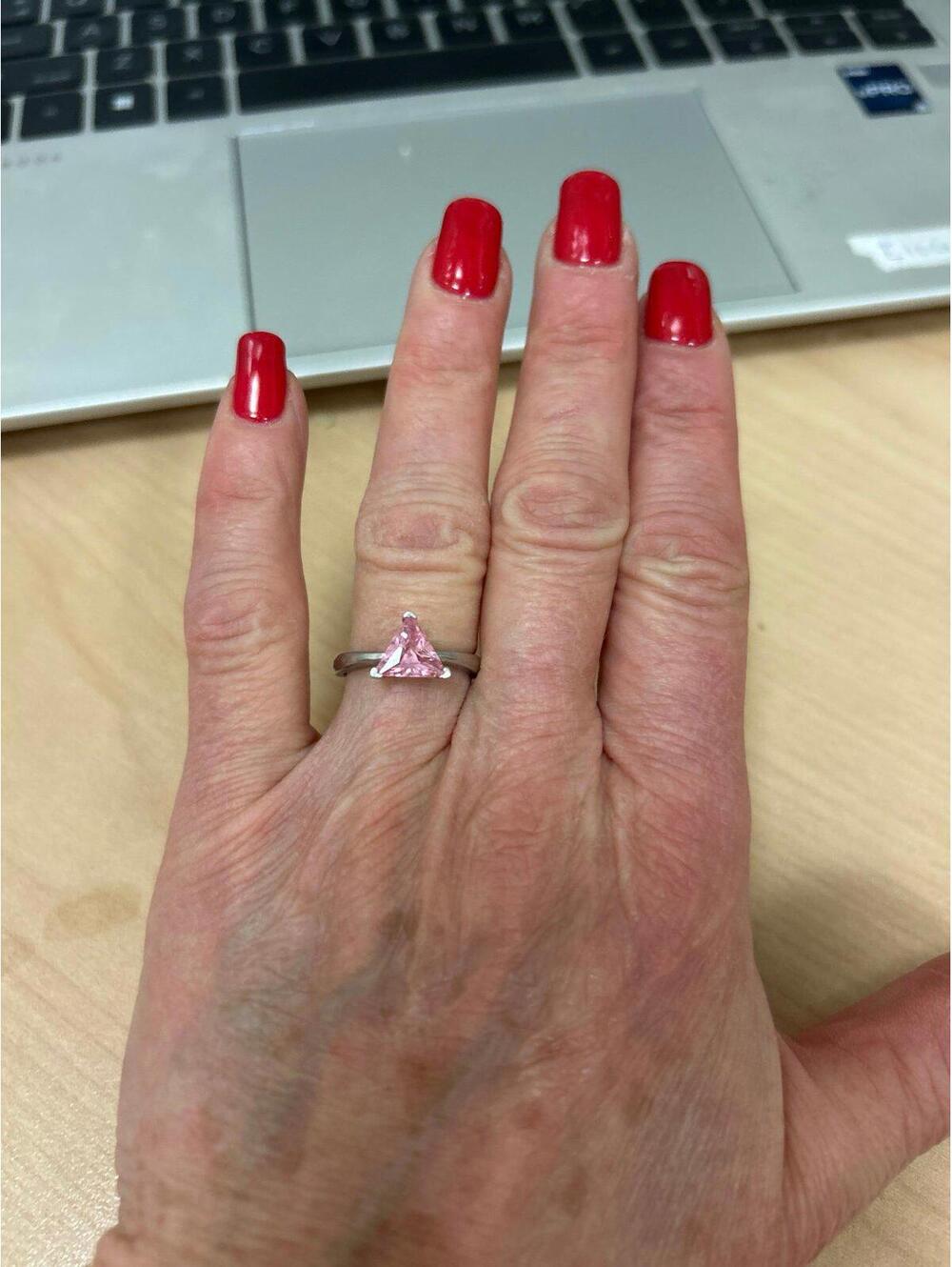 Sterling Pink Gemstone Geometric Triangle Ring